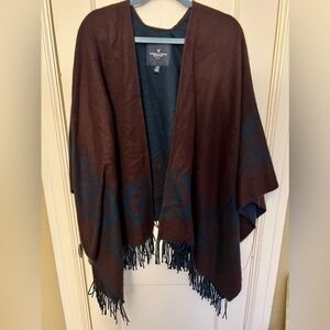 American Eagle Women’s Brown + Blue Poncho Sweater. Like new condition. One size